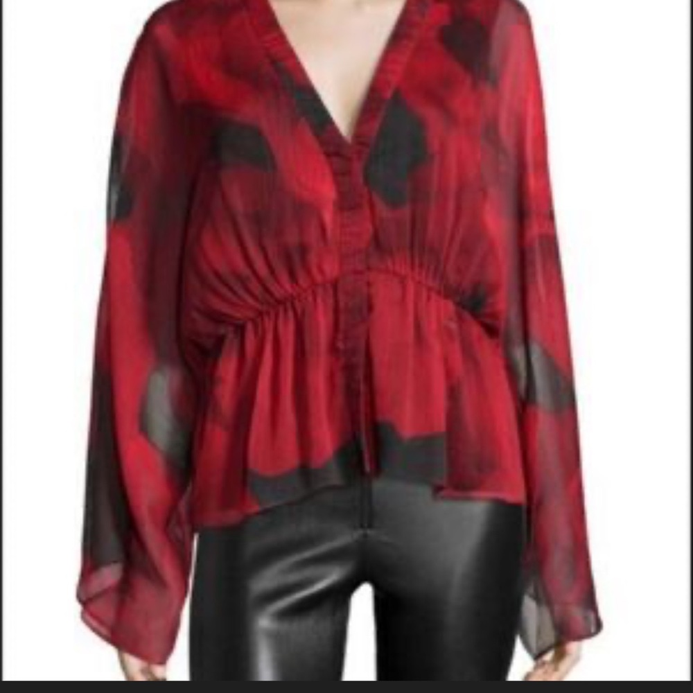 Alice + Olivia Red Sheer Blouse